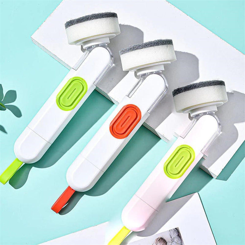 Multi-Functional Long-Handle Liquid-Filled Cleaning Brush Washing Up Brushes With Liquid Dispenser Two Replacement Heads For 