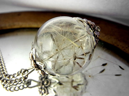 Vintage Handmade Fashion Dandelion Seed Glass Necklace