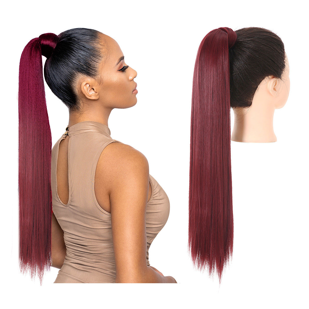 Long Straight Hair Ponytail High Temperature Matte Silk Velcro Winding Wig a405b3d4 95ce 4b1e a224 d4d1b78df847