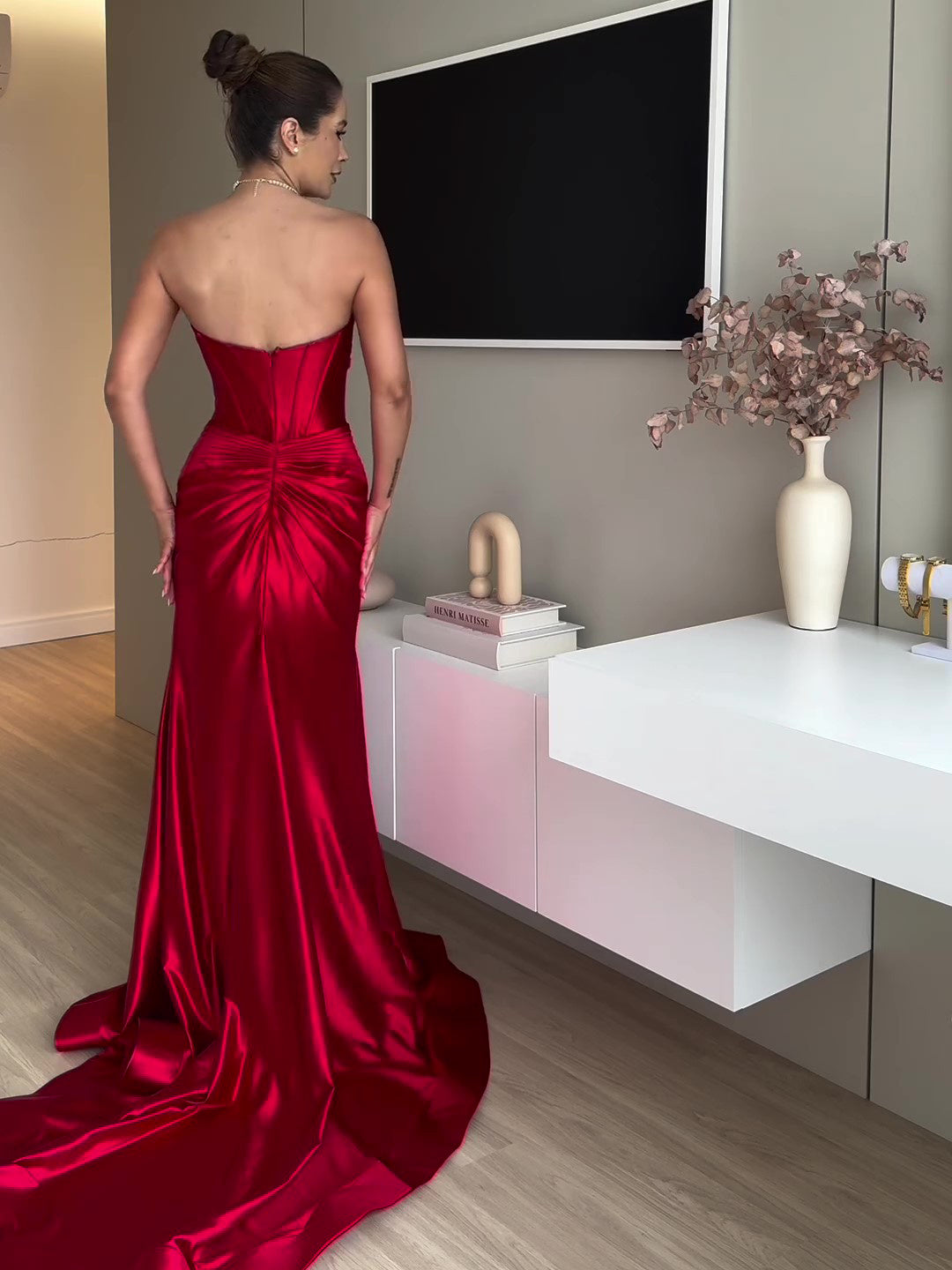 Tube Top Slit Red Extra Long Evening Dress a4667152 a34f 4dfe b0a5 ef982d0eb7db