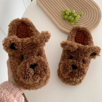 Cartoon Cute Head Cover Plush Warm Confinement Cotton Shoes Female Autumn And Winter Students Household Soft Soled Cotton Sli