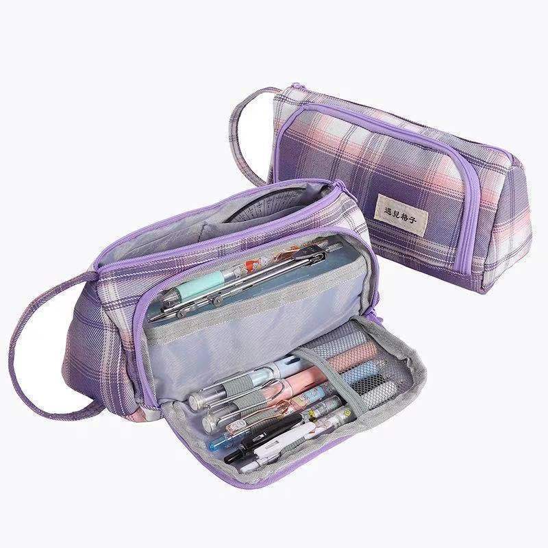 Canvas Pen Bag Large Capacity Double Wall Cute Multi-functional Girl Stationery Box High School Junior High School Japanese S