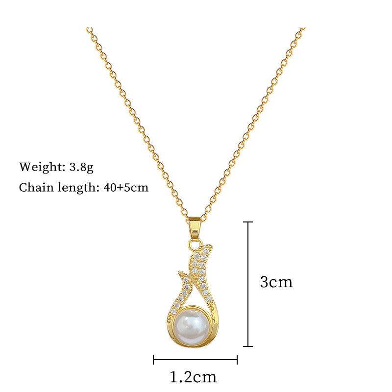 Necklace And Earrings Suite Light Luxury Full Diamond Pearl
