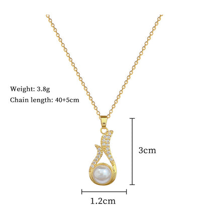 Necklace And Earrings Suite Light Luxury Full Diamond Pearl