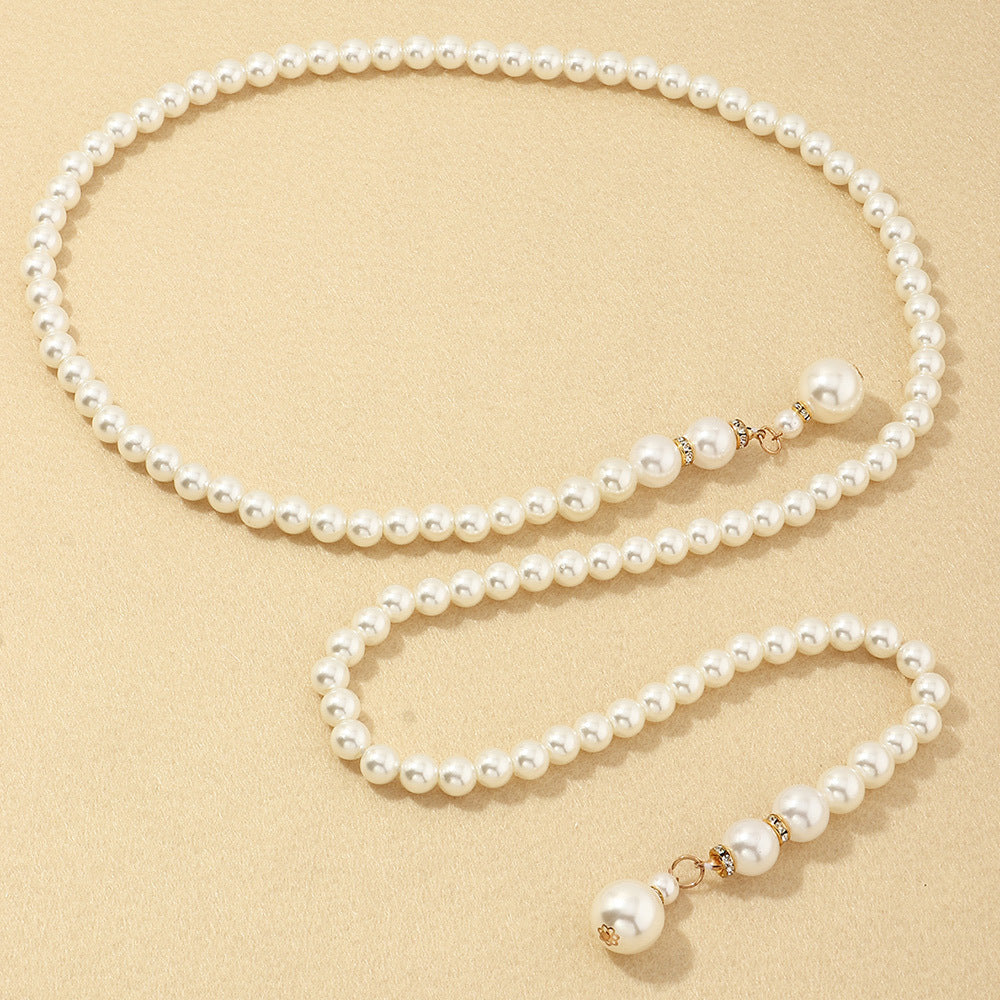 Fashion Pearl Thin Waist Chain Ladies Dress All-match Belt Long Skirt Decoration Elastic a4cccb1e 5531 478c 956f 18dff09089ea