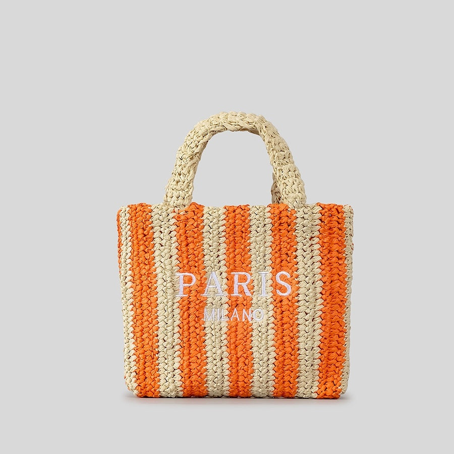 Striped Hand-woven Straw Bag Women's Embroidered Letters a4d17adc ea09 4f7e a737 c27327841da3