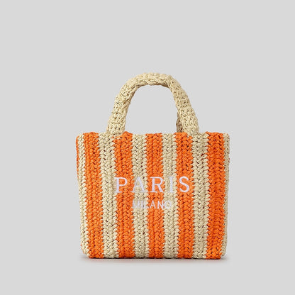 Striped Hand-woven Straw Bag Women's Embroidered Letters a4d17adc ea09 4f7e a737 c27327841da3