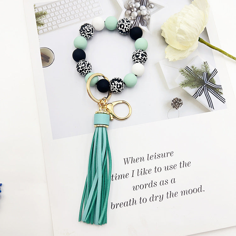 Black Leopard Print White Background Wooden Bead Keychain a4e48fb6 f51a 4e1d 9c18 252e9fcb11c9