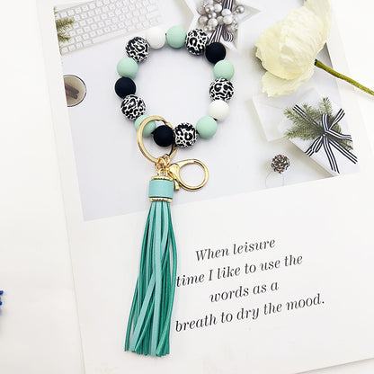 Black Leopard Print White Background Wooden Bead Keychain a4e48fb6 f51a 4e1d 9c18 252e9fcb11c9