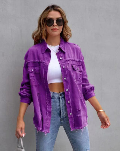 Fashion Ripped Shirt Jacket Female Autumn And Spring Casual Tops Womens Clothing a500c50f ed88 417e 8973 939299d466f9