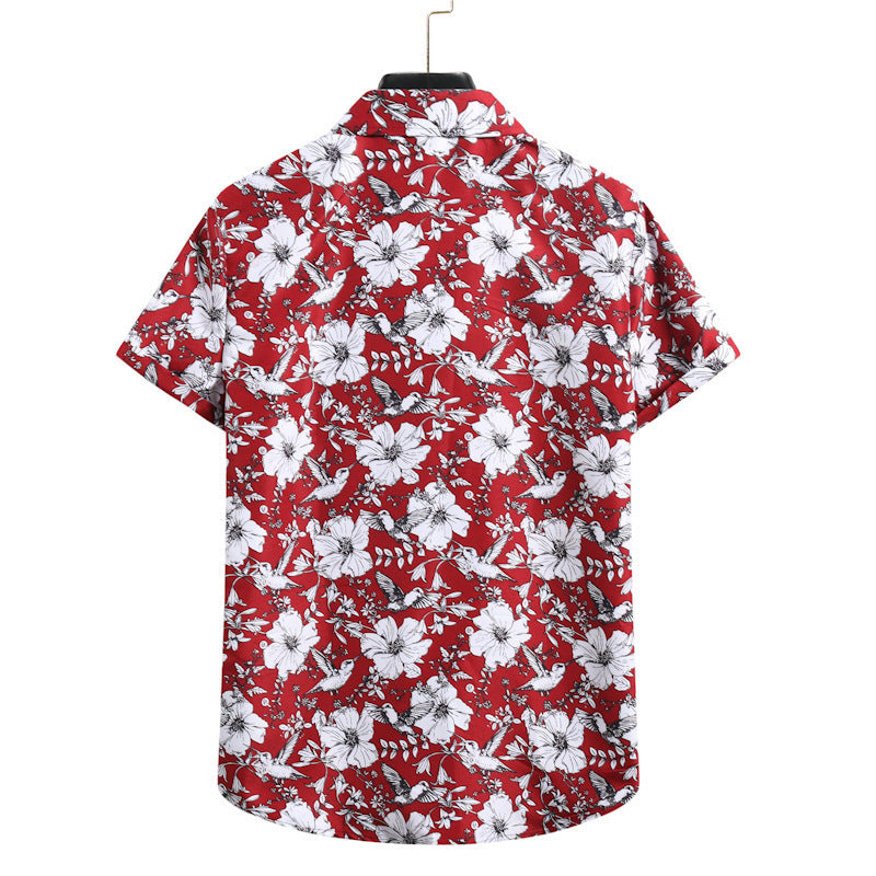 Summer New Men's Floral Shirt Hawaiian Print Short-Sleeved Shirt