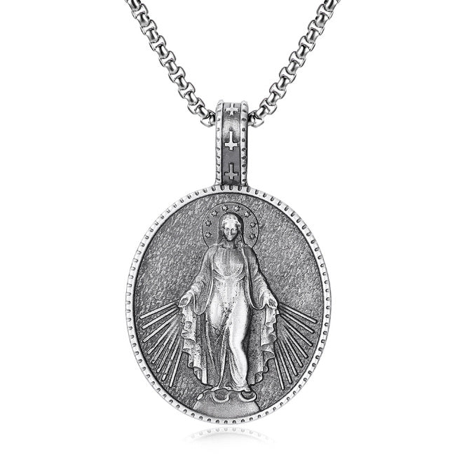 Virgin Mary Pendant Medal Religious Christian Stainless Steel Necklace a5134674 e3c9 4fb3 9754 3af55f5b27ab