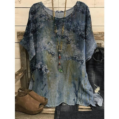 Loose Round Neck Short Sleeve Cotton And Linen Top a51a5ef4 3efe 4c5f 9b4d 867870528613