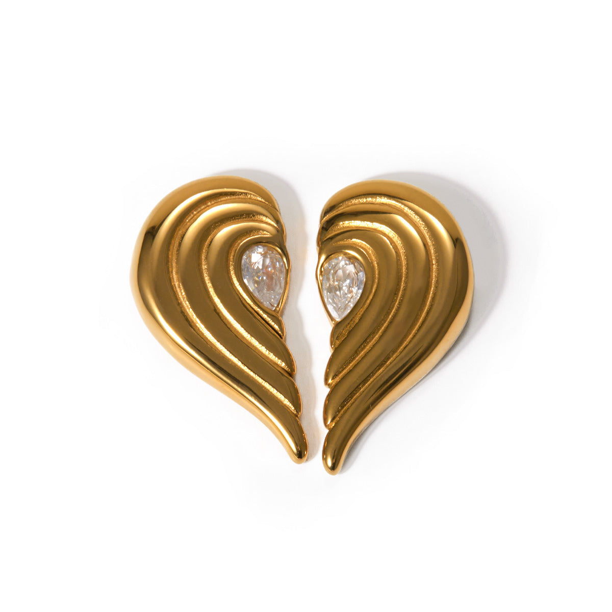 18k Gold Stainless Steel Inlaid Zircon Symmetrical Heart Earrings - HD Wireless Product #5