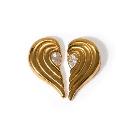 18k Gold Stainless Steel Inlaid Zircon Symmetrical Heart Earrings - HD Wireless Product #5