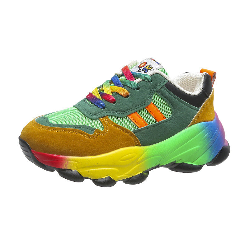 Women's Fashion Thick Bottom Colorful Front Lace-up Sneakers a52b5621 b249 4d73 8108 98d7ae9f6a03