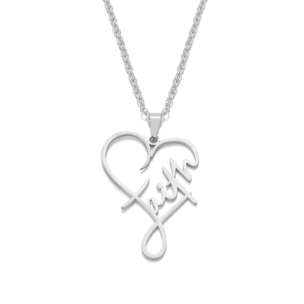 Fashion Stainless Steel Faith Peach Heart Necklace Bracelet a551a1a3 2511 4457 8589 5cdcf1645079