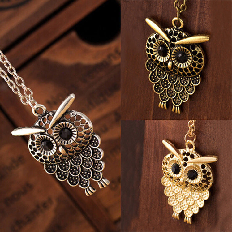 Necklace Personalized Fashion Retro Three-color Owl Alloy Necklace New Women's Exquisite Sweater Chain a55c793d ad06 48bb 8f7