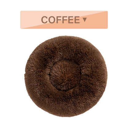 Fluffy Donut Dog Bed  Warm Soft Long Plush Pet Cushion Dog House Cat  Bed Washable Pet Sofa Mat Calming Samll Large Dog Beds 