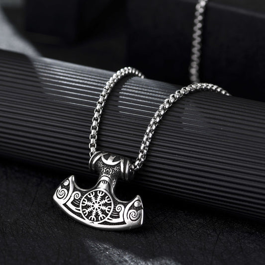 Viking Boat Snow Pattern Hammer Pendant Necklace a589c64f 0f68 4b8c aa23 eb76c698421a