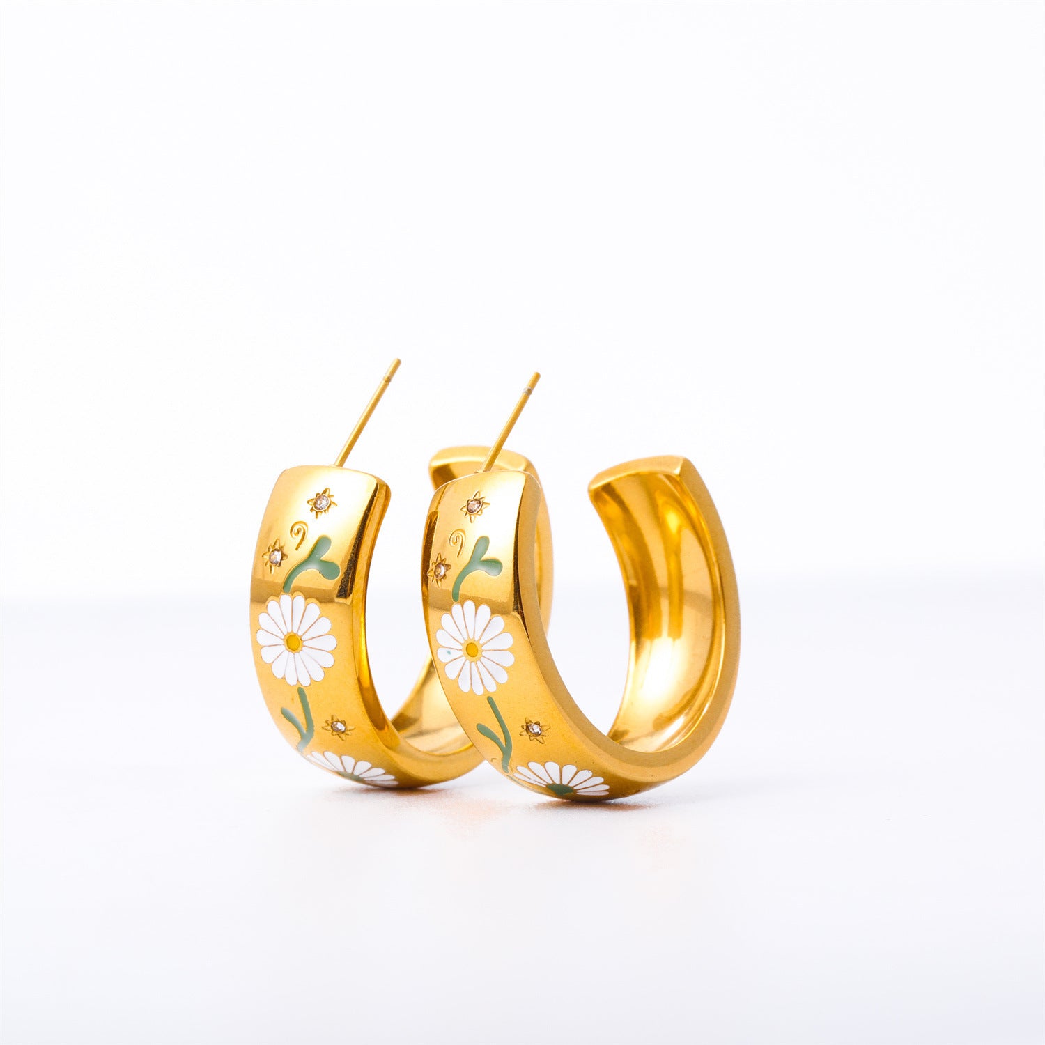 Painted Flower Flower Rose C- Shaped Earrings a598b290 43c6 4bb5 9fb9 df9ec9161956
