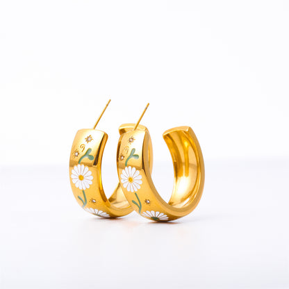 Painted Flower Flower Rose C- Shaped Earrings a598b290 43c6 4bb5 9fb9 df9ec9161956
