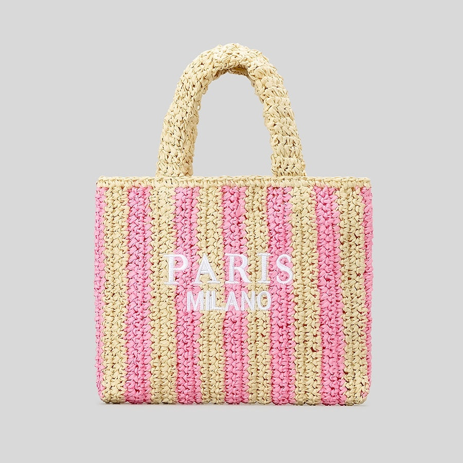 Striped Hand-woven Straw Bag Women's Embroidered Letters a5ae86b5 4710 4071 b860 7658e63bd3f2