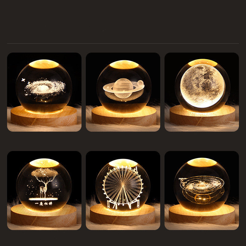 Luminous Starry Sky And Planets Moon Moon Crystal Ball Small Night Lamp Projection Ambience Light Creative Gift New Strange G