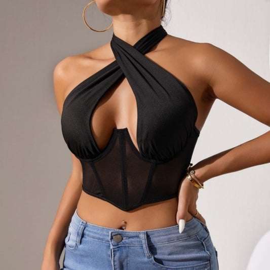 Top Stitching Mesh See-through Cross-halterneck Fishbone Bra a643704e fa97 46ef b56b e889f8e47bc9