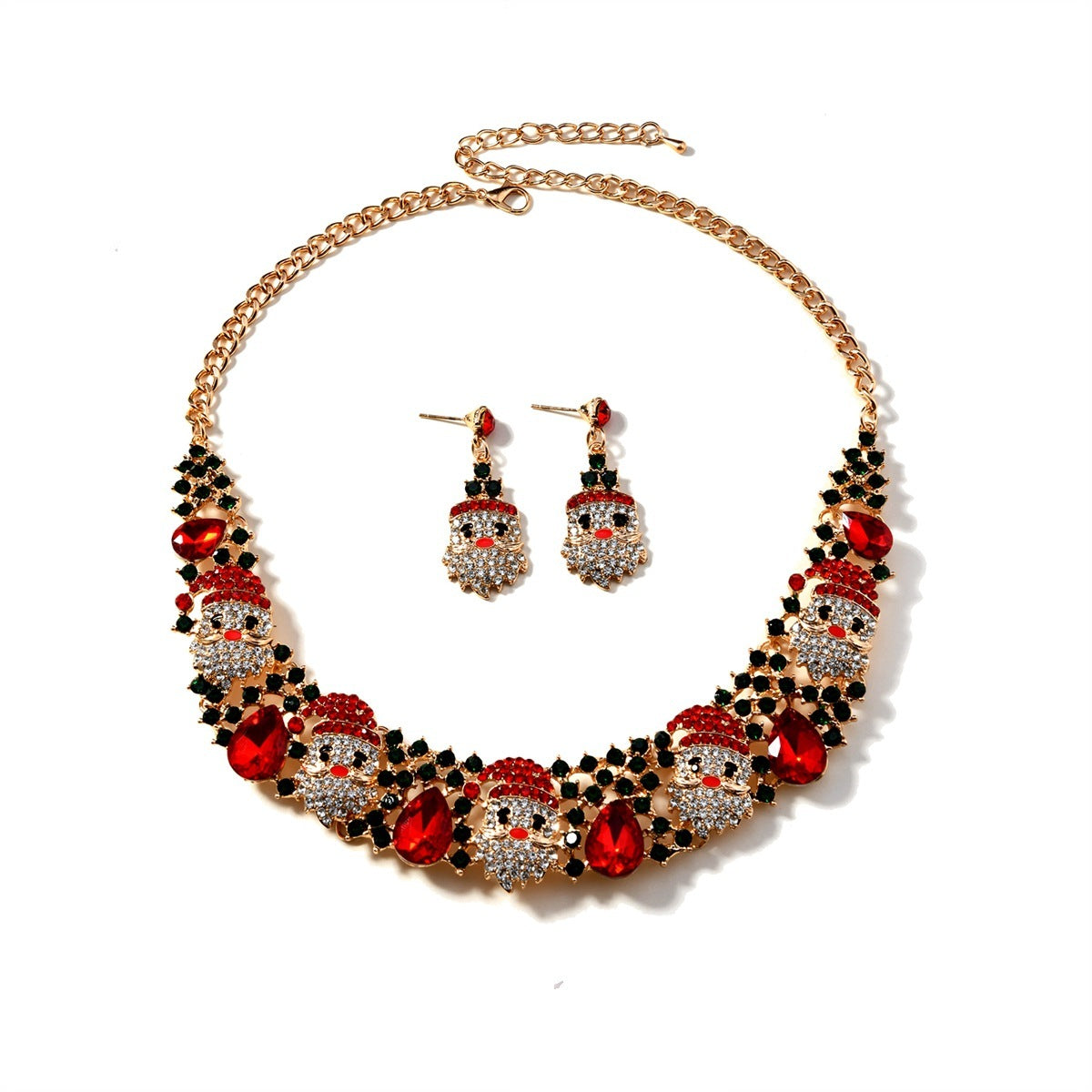 3pcs Christmas Necklace Earrings Set With Colored Rhinestones Ins Fashionable Shiny Santa Claus Necklace For Womens Jewelry a