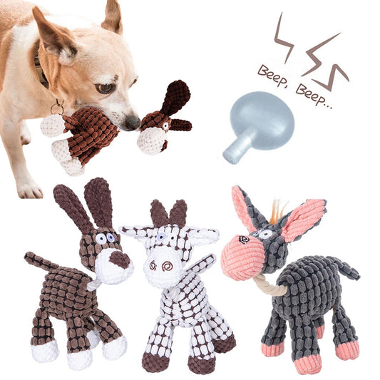 Pet Toy Donkey Shape Corduroy Chew Toy For Dogs Puppy Squeaker Squeaky Plush Bone Molar Dog Toy Pet Training Dog a6d6cdc3 4af