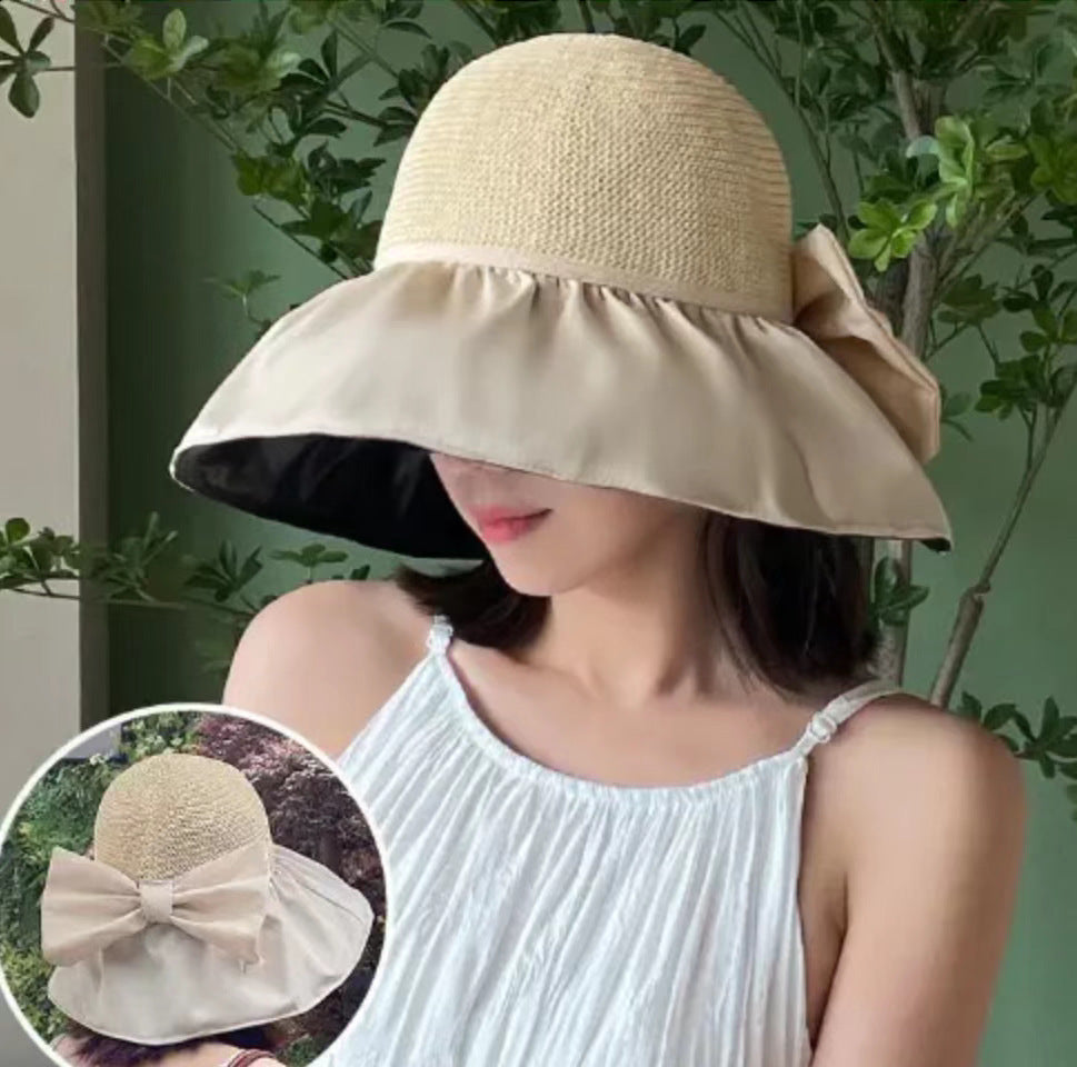 Summer Straw Sunhat With Large Brim And Big Bow Anti-UV Fisherman Hat Outdoor Sunshade And Face Protection Hat a6ed0f79 0ba8 