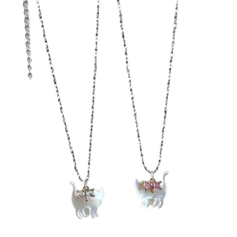 Fashion Jewelry Cute Transparent Cat Rhinestone Pendant Necklace Silver Plated Chain Women Girls Fashion Collar Necklace Part