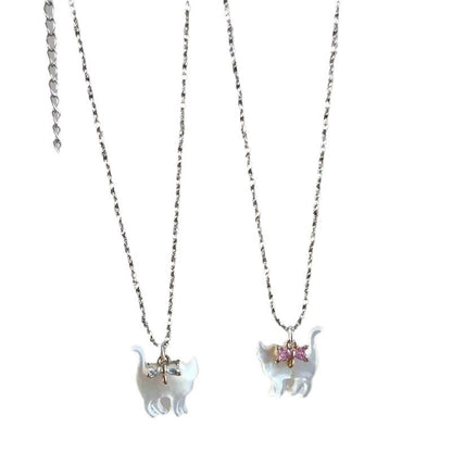 Fashion Jewelry Cute Transparent Cat Rhinestone Pendant Necklace Silver Plated Chain Women Girls Fashion Collar Necklace Part