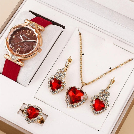 6pcs Set Ladies New Belt Quartz Watch Diamond Jewelry Suit - HD Wireless Product #1