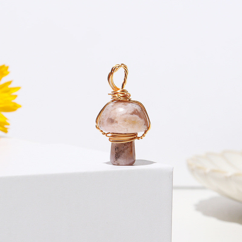 Crystal Agate Semi-Precious Mushroom Braided Pendant a75c6658 7dc2 4c0f 9132 5a8ffdc22a3f