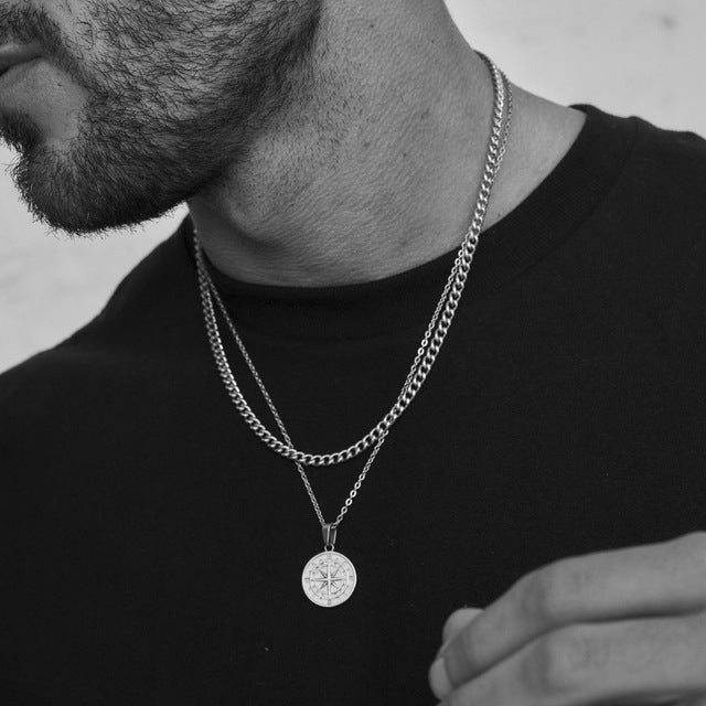 Men's Layered Nautical Travel Compass Pendant Necklace a7727c46 d30a 405f ab7b 6e0948fe81af