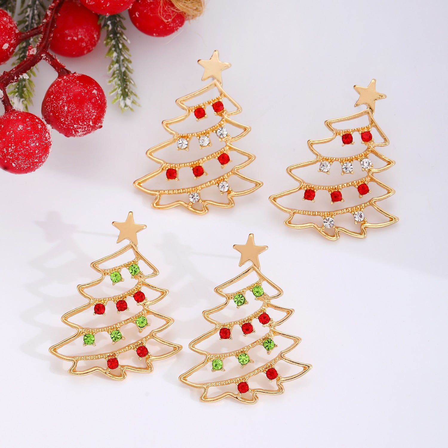 Christmas Earrings With Christmas Tree Colorful Zircon Christmas Tree Earrings  For Women Personality Earrings Party Jewelry 