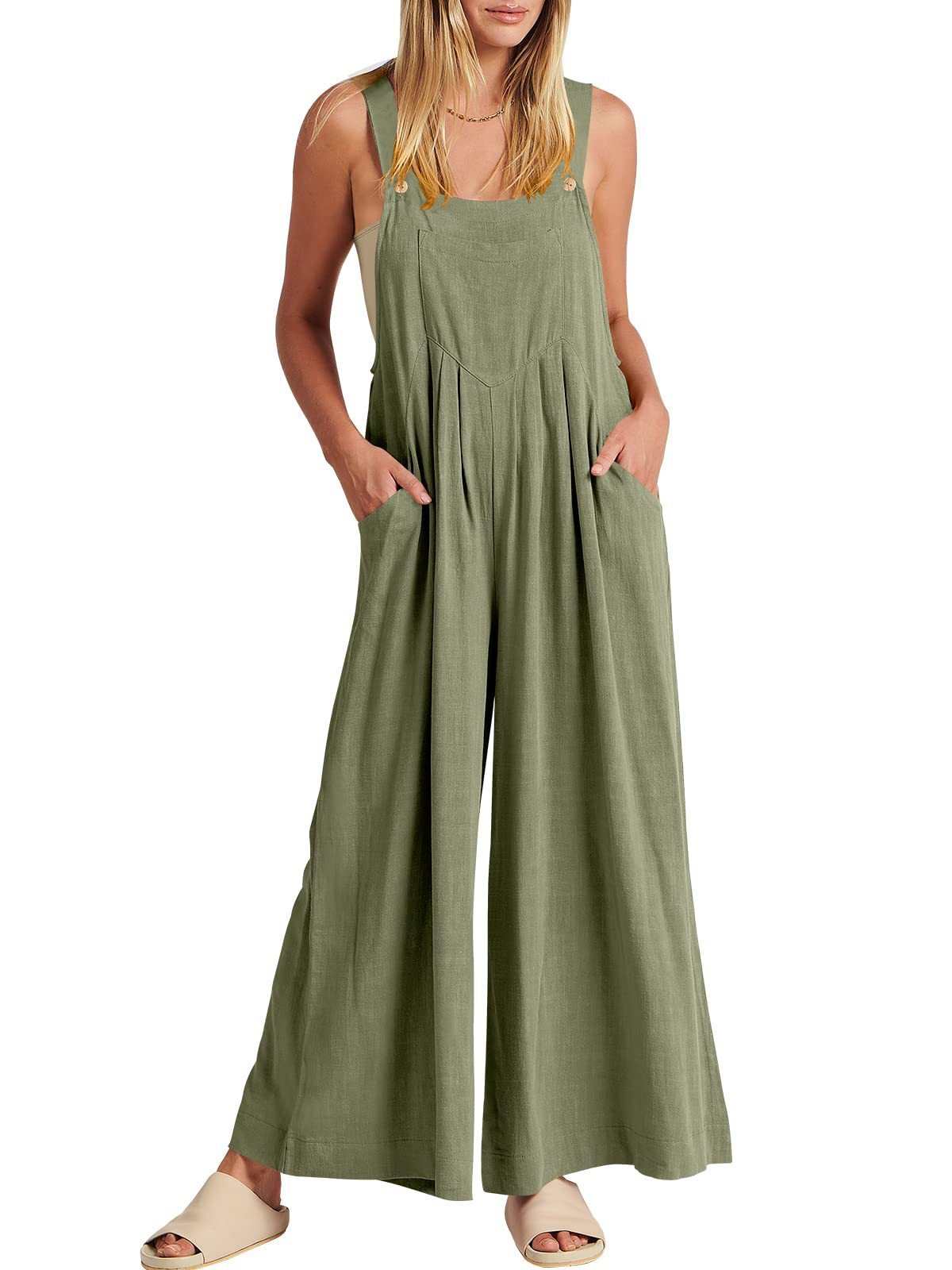 Women's Solid Color Loose Casual Cotton And Linen Suspender Jumpsuit a7e89676 ab3c 47d0 89d4 08c9d61b226e