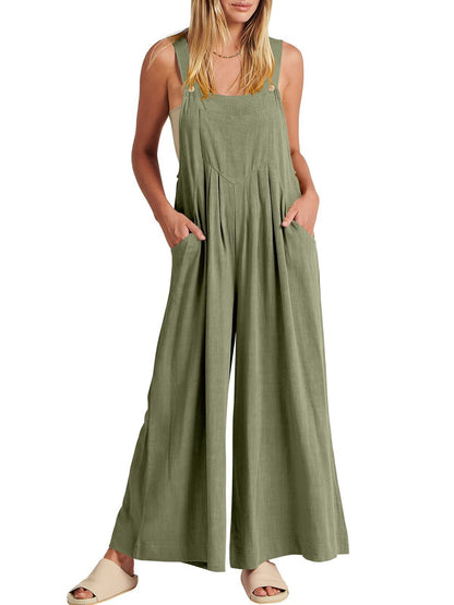 Women's Solid Color Loose Casual Cotton And Linen Suspender Jumpsuit a7e89676 ab3c 47d0 89d4 08c9d61b226e