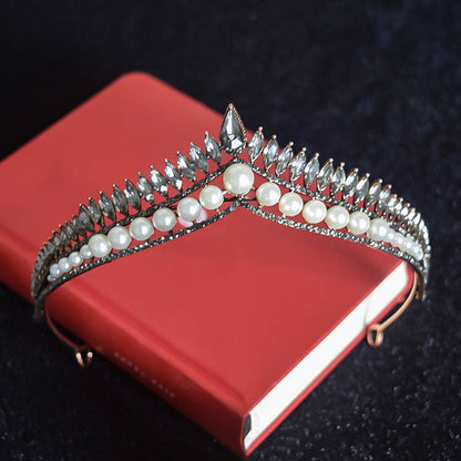 Korean New Bridal Pearl Crown Headdress Simple Elegant Angry Princess Crown Internet Celebrity Dream Girl Hair Accessories a8