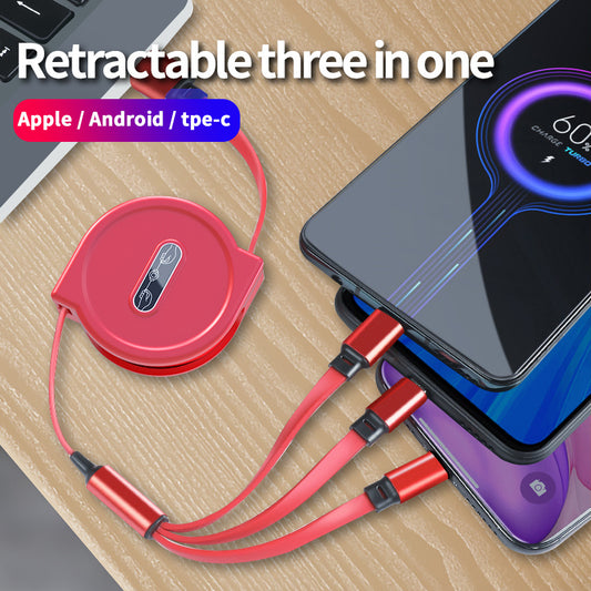Macaron One-to-three Telescopic Data Cable 3A Fast Charge Three-in-one - 图片 1