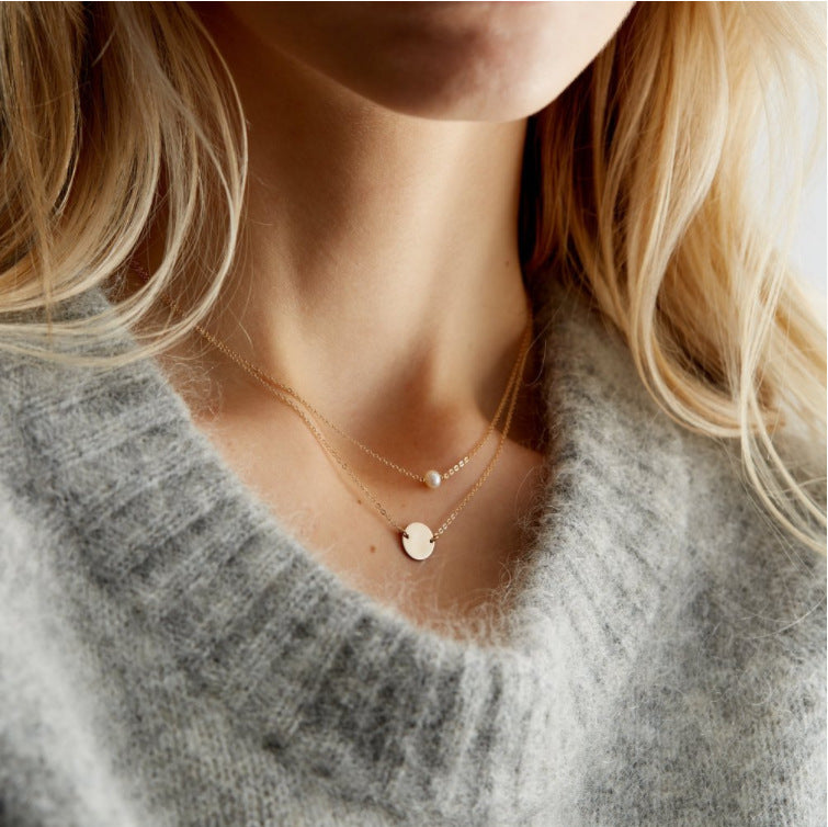 Double Layer Pearl Disc Women's Necklace a8215444 f201 4700 b23e fdf6c054acba