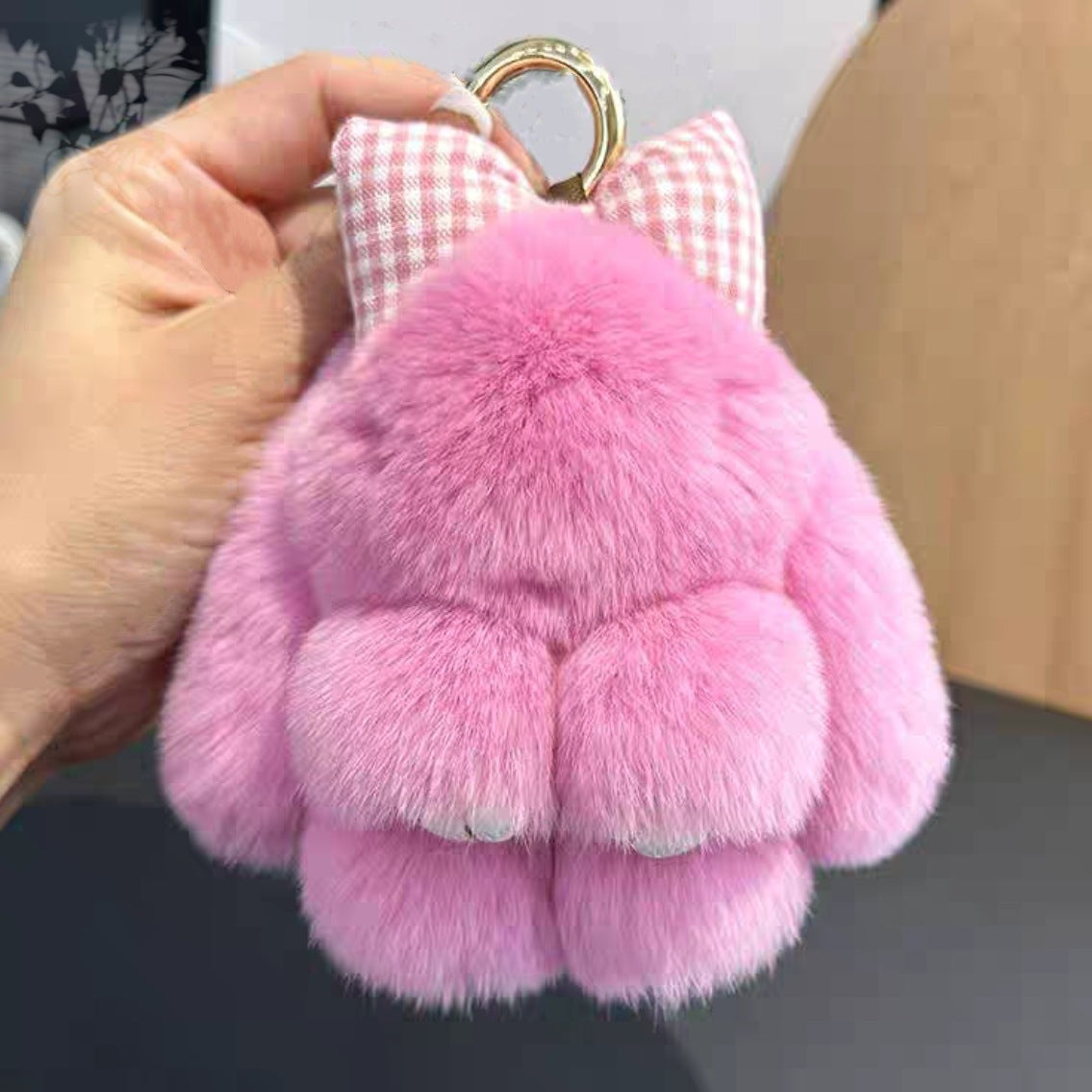 Rabbit Fur Bow Bunny Car Key Ring a8421e85 3384 40f3 bbea 2fa24425fdec