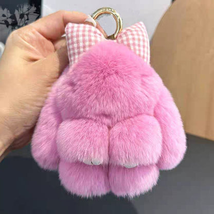 Rabbit Fur Bow Bunny Car Key Ring a8421e85 3384 40f3 bbea 2fa24425fdec