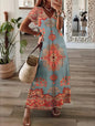 Boho-Chic Vintage Ethnic Print Casual Dress - Short Sleeve, V-Neck, Lightweight, Machine Washable - Perfect For Spring Summer
