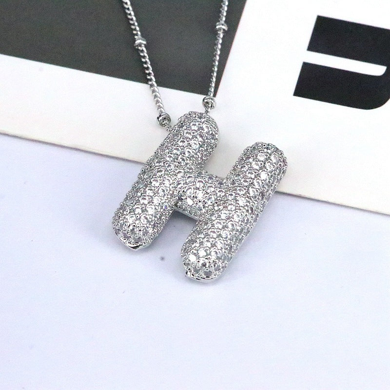 Brass Zircon Bubble Balloon Letter Pendant Necklace For Women a85e15be a5cc 4604 9c84 f41150e9f27c