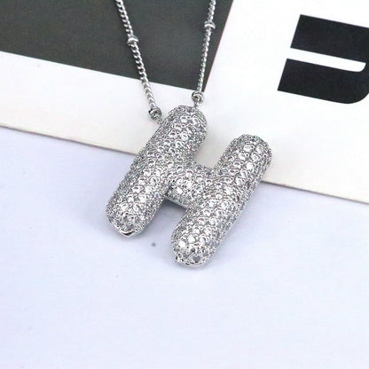 Brass Zircon Bubble Balloon Letter Pendant Necklace For Women a85e15be a5cc 4604 9c84 f41150e9f27c