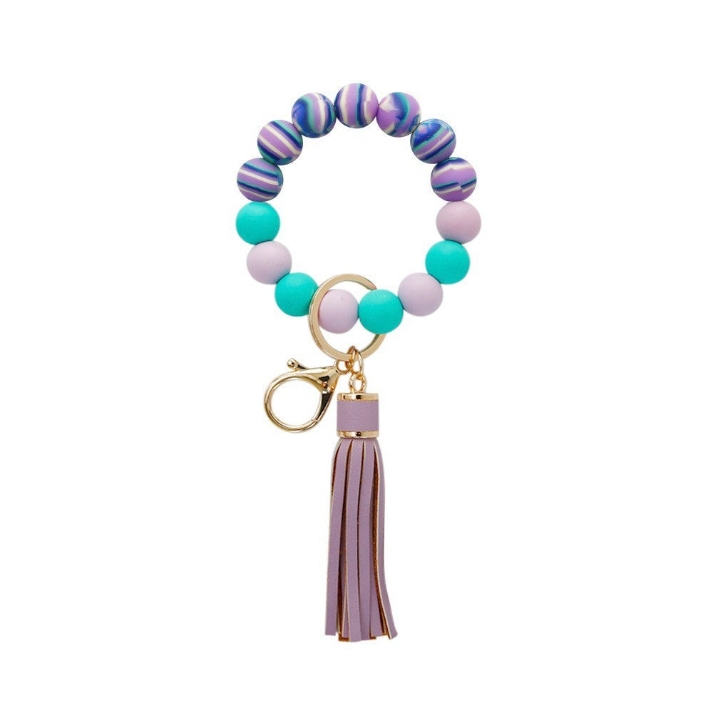 Silicone Wrist Keychain Handmade Beaded Leather Tassel Bracelet a8636b5e bf80 421d b499 fe23eada0b98