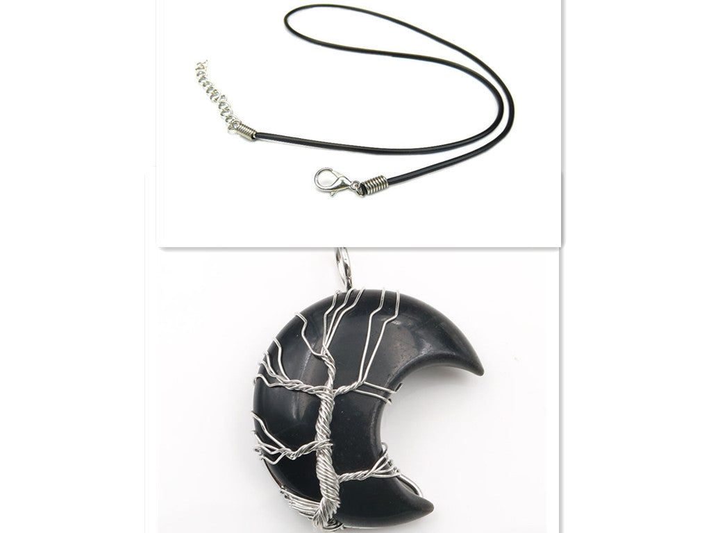 Cross-Border New Handmade Necklace Jewelry Moon Natural Crystal Stone Tree Of Life Jewelry Pendant Necklace Accessories a8796